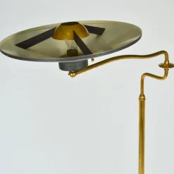 Clearance Pamono Italian Swing Arm Floor Lamp in Brass with Original Black Shade, 1950s
