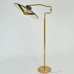 Clearance Pamono Italian Swing Arm Floor Lamp in Brass with Original Black Shade, 1950s
