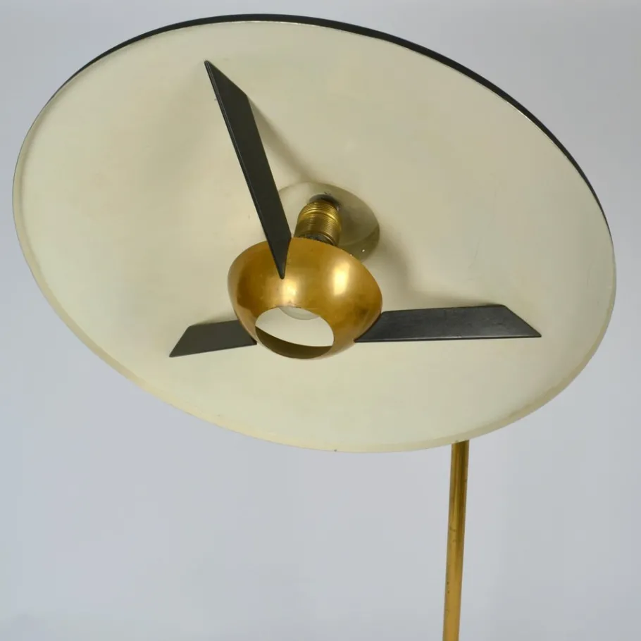 Clearance Pamono Italian Swing Arm Floor Lamp in Brass with Original Black Shade, 1950s