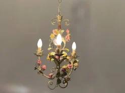 Sale Pamono Italian Tole Ceramic Flower Chandelier, 1960s