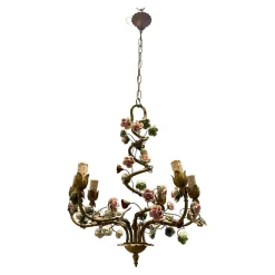 Sale Pamono Italian Tole Ceramic Flower Chandelier, 1960s