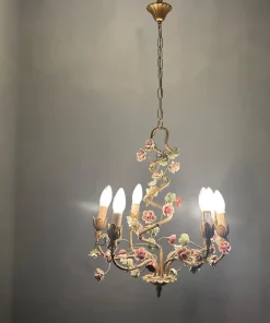 Sale Pamono Italian Tole Ceramic Flower Chandelier, 1960s