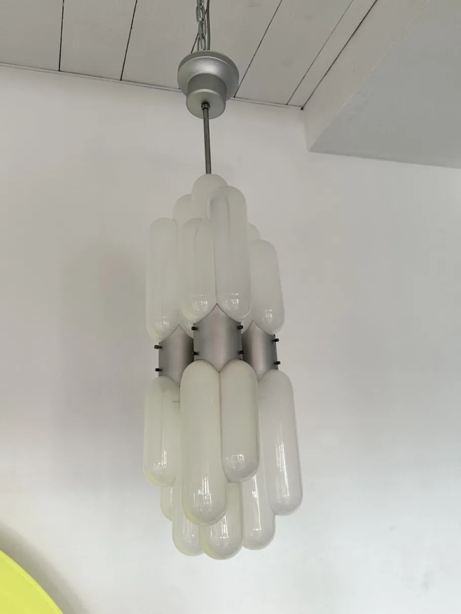New Pamono Italian Torpedo Chandelier in Metal and Murano Glass by Carlo Nason for Mazzega, 1970s
