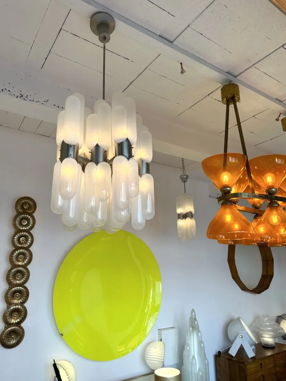 New Pamono Italian Torpedo Chandelier in Metal and Murano Glass by Carlo Nason for Mazzega, 1970s