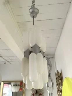 New Pamono Italian Torpedo Chandelier in Metal and Murano Glass by Carlo Nason for Mazzega, 1970s