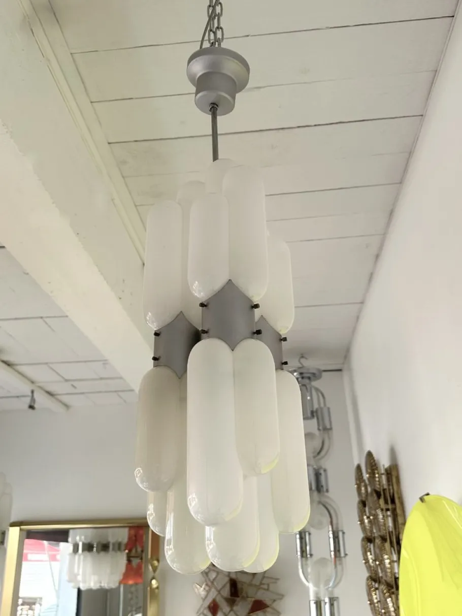 New Pamono Italian Torpedo Chandelier in Metal and Murano Glass by Carlo Nason for Mazzega, 1970s
