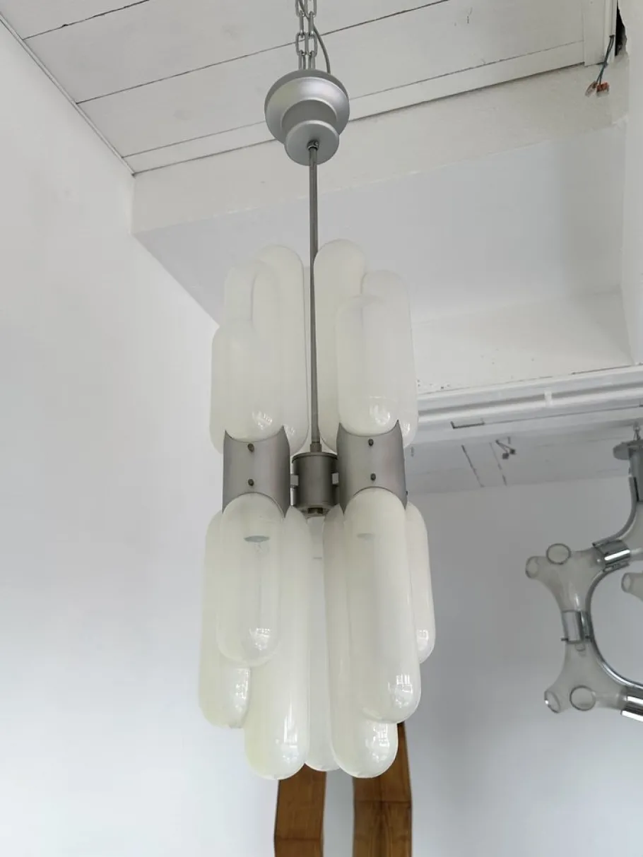 New Pamono Italian Torpedo Chandelier in Metal and Murano Glass by Carlo Nason for Mazzega, 1970s