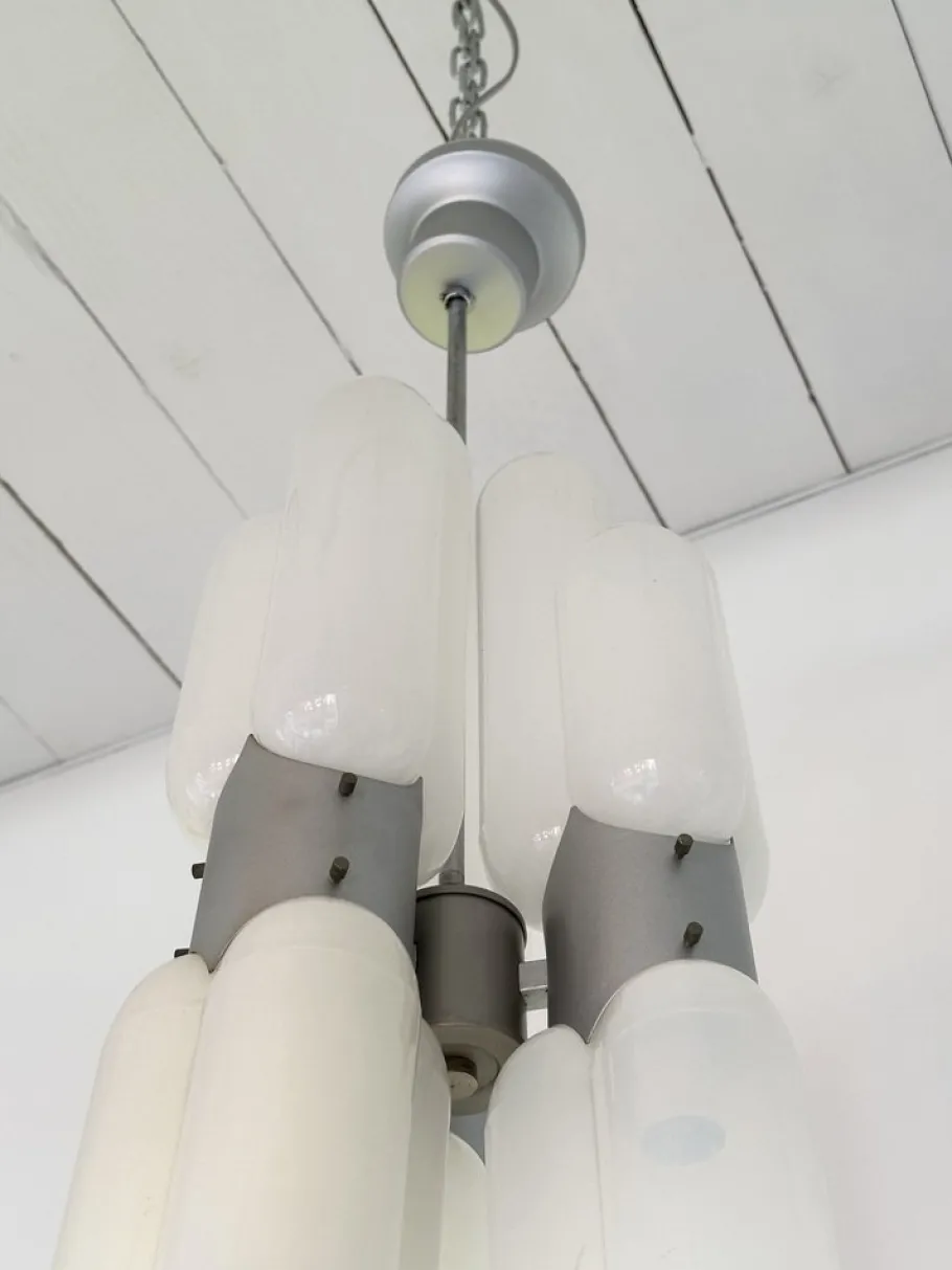 New Pamono Italian Torpedo Chandelier in Metal and Murano Glass by Carlo Nason for Mazzega, 1970s