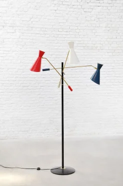 New Pamono Italian Tricolor Counterweight Diabolo Floor Lamp, 1950