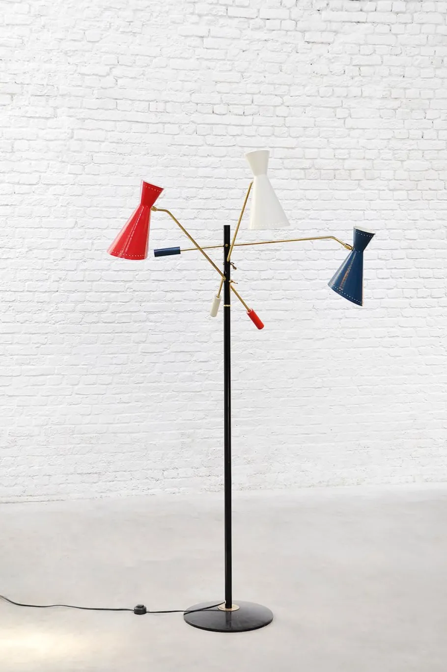 New Pamono Italian Tricolor Counterweight Diabolo Floor Lamp, 1950