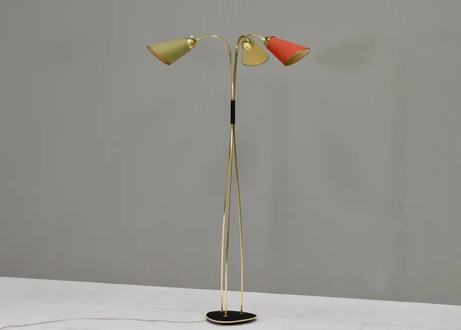 New Pamono Italian Triennale Floor Lamp in Brass from Arredoluce, 1950