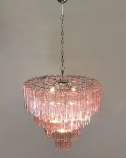 Discount Pamono Italian Tronchi Chandelier in Pink Murano Glass, 1990s