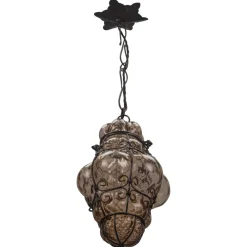 Sale Pamono Italian Venetian Amber Smoke Coloured Clear Murano Glass Caged Hanging Lantern, 1950s