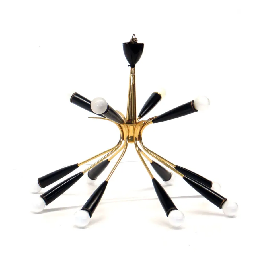 Discount Pamono Italian Vintage Hanging Lamp Stilnovo Style Made of Brass with 12 Light Points, 1970s