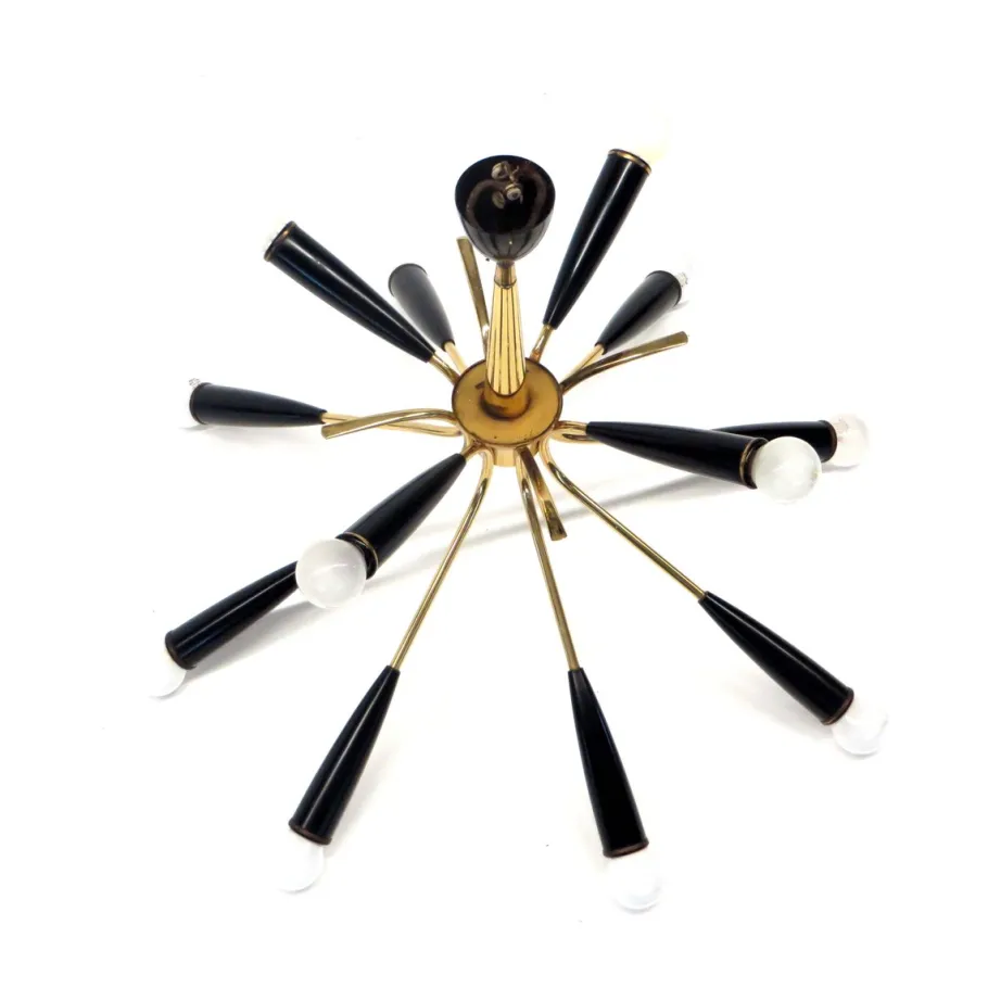 Discount Pamono Italian Vintage Hanging Lamp Stilnovo Style Made of Brass with 12 Light Points, 1970s