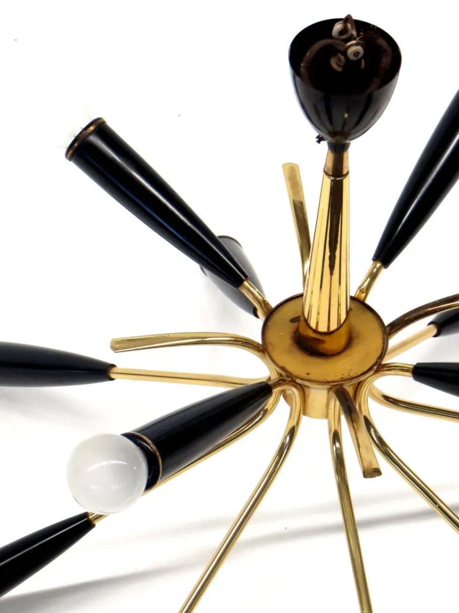 Discount Pamono Italian Vintage Hanging Lamp Stilnovo Style Made of Brass with 12 Light Points, 1970s