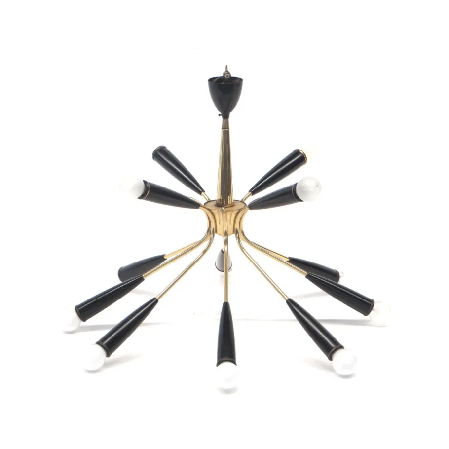 Discount Pamono Italian Vintage Hanging Lamp Stilnovo Style Made of Brass with 12 Light Points, 1970s
