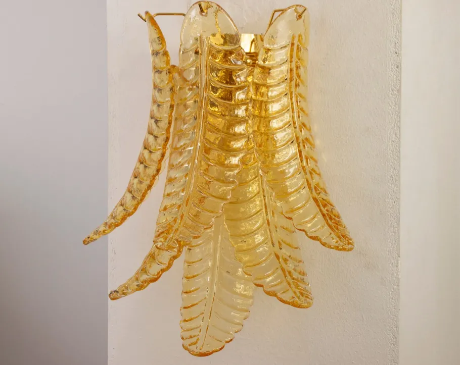 Online Pamono Italian Wall Sconce in Amber Murano Glass, 1990s