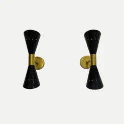 New Pamono Italian Wall Sconces in Brass and Aluminium, 1950s, Set of 2