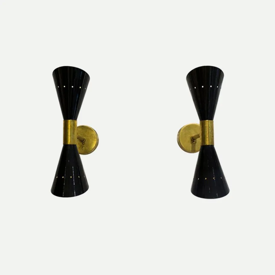 New Pamono Italian Wall Sconces in Brass and Aluminium, 1950s, Set of 2