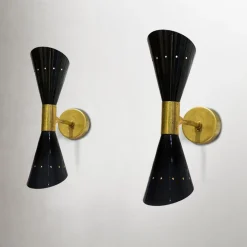 New Pamono Italian Wall Sconces in Brass and Aluminium, 1950s, Set of 2