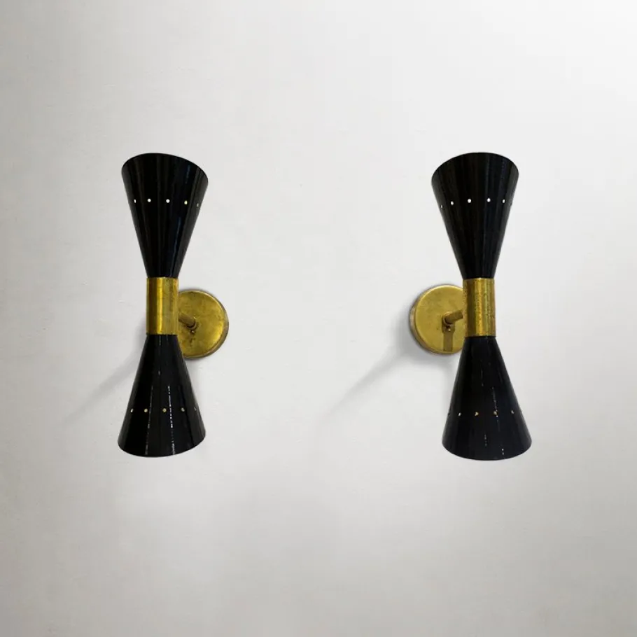 New Pamono Italian Wall Sconces in Brass and Aluminium, 1950s, Set of 2