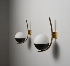 Clearance Pamono Italian Wall Sconces in Brass and Opaline Glass, 1950s, Set of 2