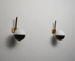 Clearance Pamono Italian Wall Sconces in Brass and Opaline Glass, 1950s, Set of 2