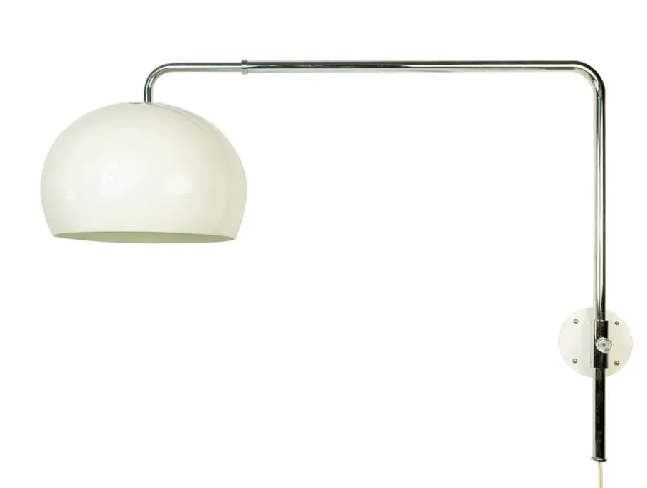 Best Pamono Italian White Painted & Chrome Plated Metal Extendable Arm Wall Lamp, 1970s