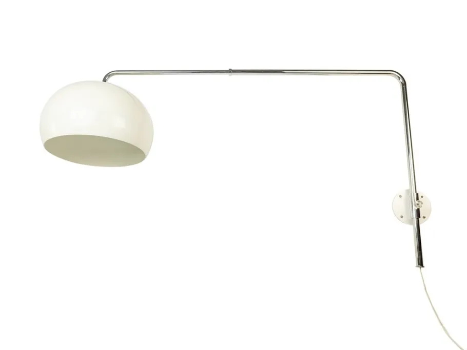 Best Pamono Italian White Painted & Chrome Plated Metal Extendable Arm Wall Lamp, 1970s