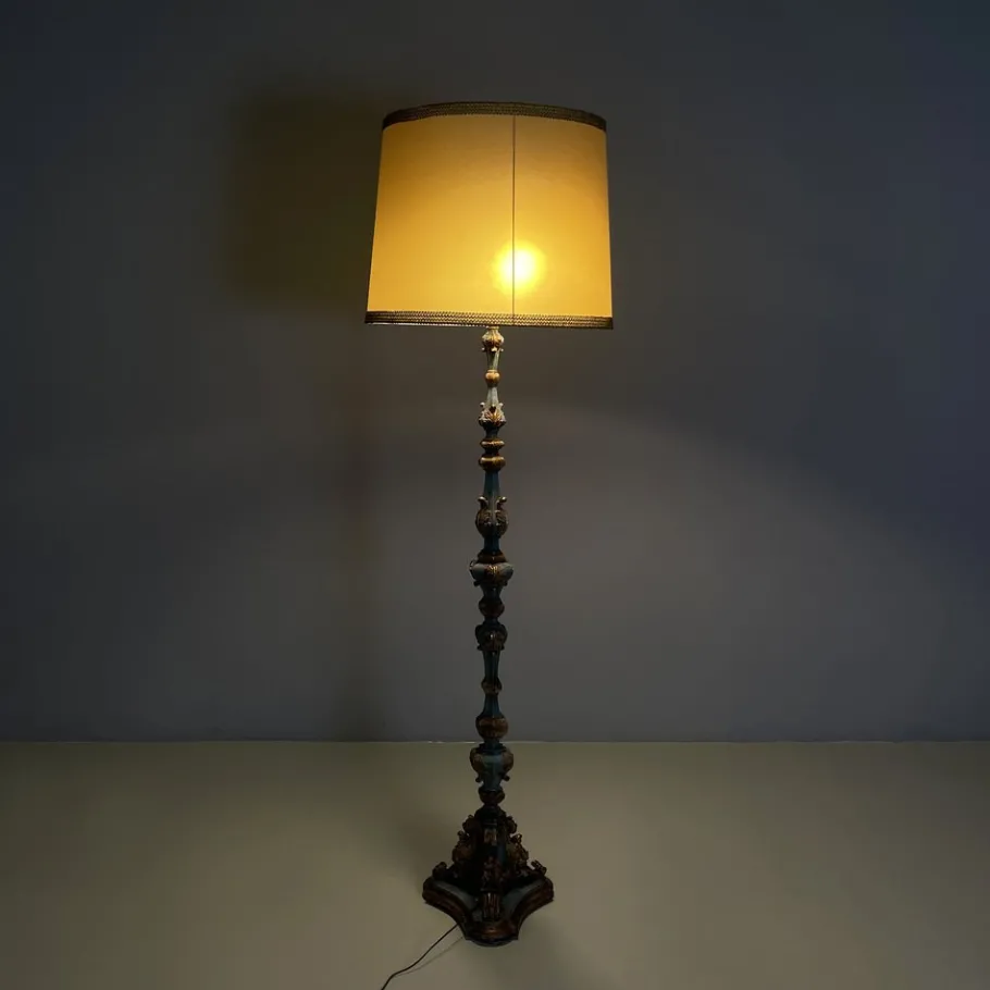 Sale Pamono Italian Wood Floor Lamp with Gold Leaf and Light Blue Lacquer, 1940s