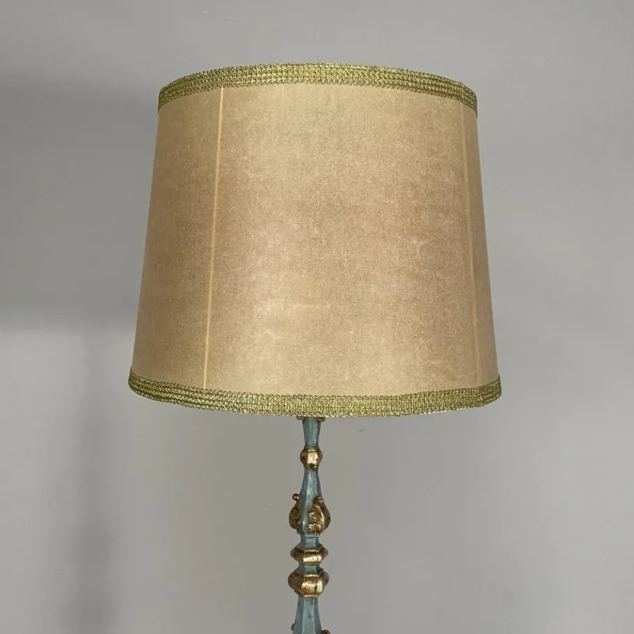 Sale Pamono Italian Wood Floor Lamp with Gold Leaf and Light Blue Lacquer, 1940s