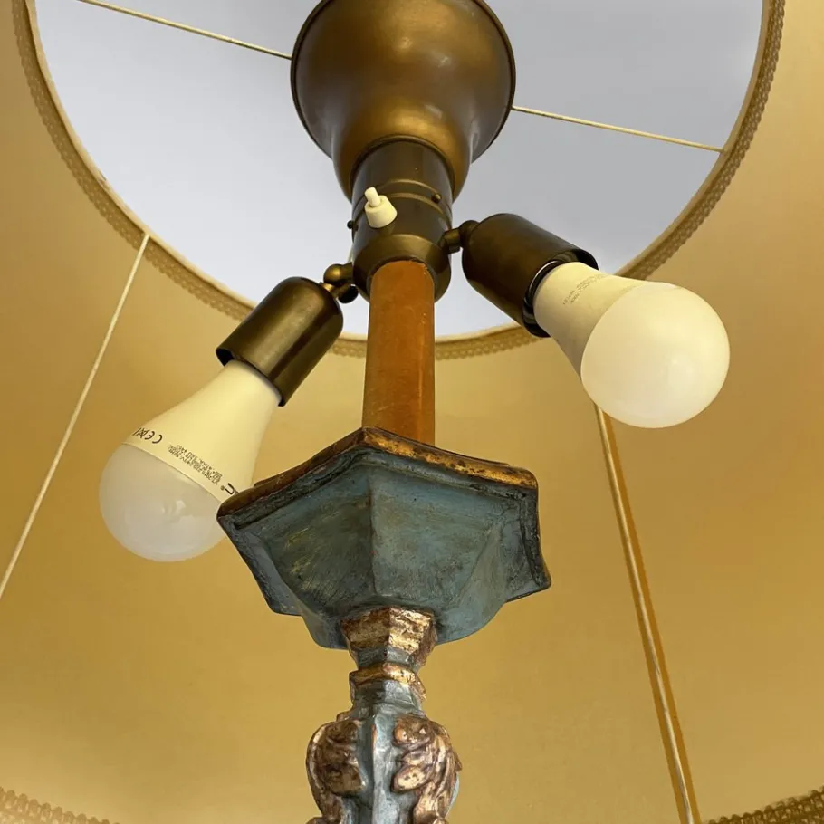 Sale Pamono Italian Wood Floor Lamp with Gold Leaf and Light Blue Lacquer, 1940s