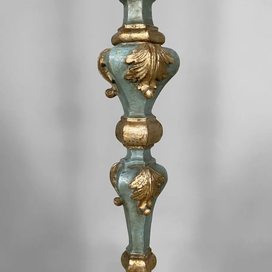 Sale Pamono Italian Wood Floor Lamp with Gold Leaf and Light Blue Lacquer, 1940s