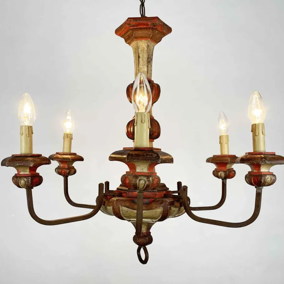 Best Pamono Lacquered Wood Chandelier, 1970s