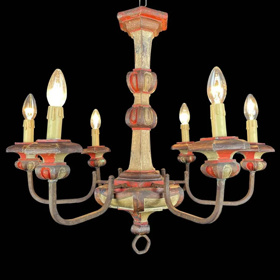Best Pamono Lacquered Wood Chandelier, 1970s