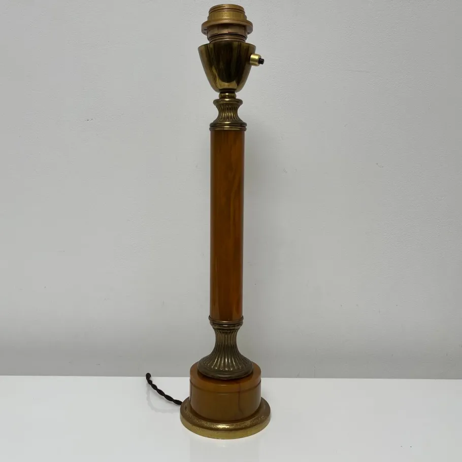 Online Pamono Lamp Base in Amber Bakelite and Golden Brass in the style of Maison Jansen