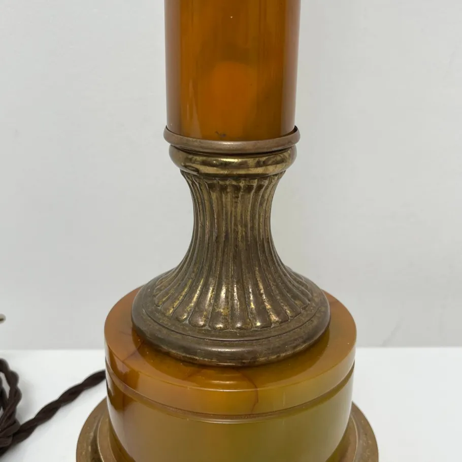Online Pamono Lamp Base in Amber Bakelite and Golden Brass in the style of Maison Jansen