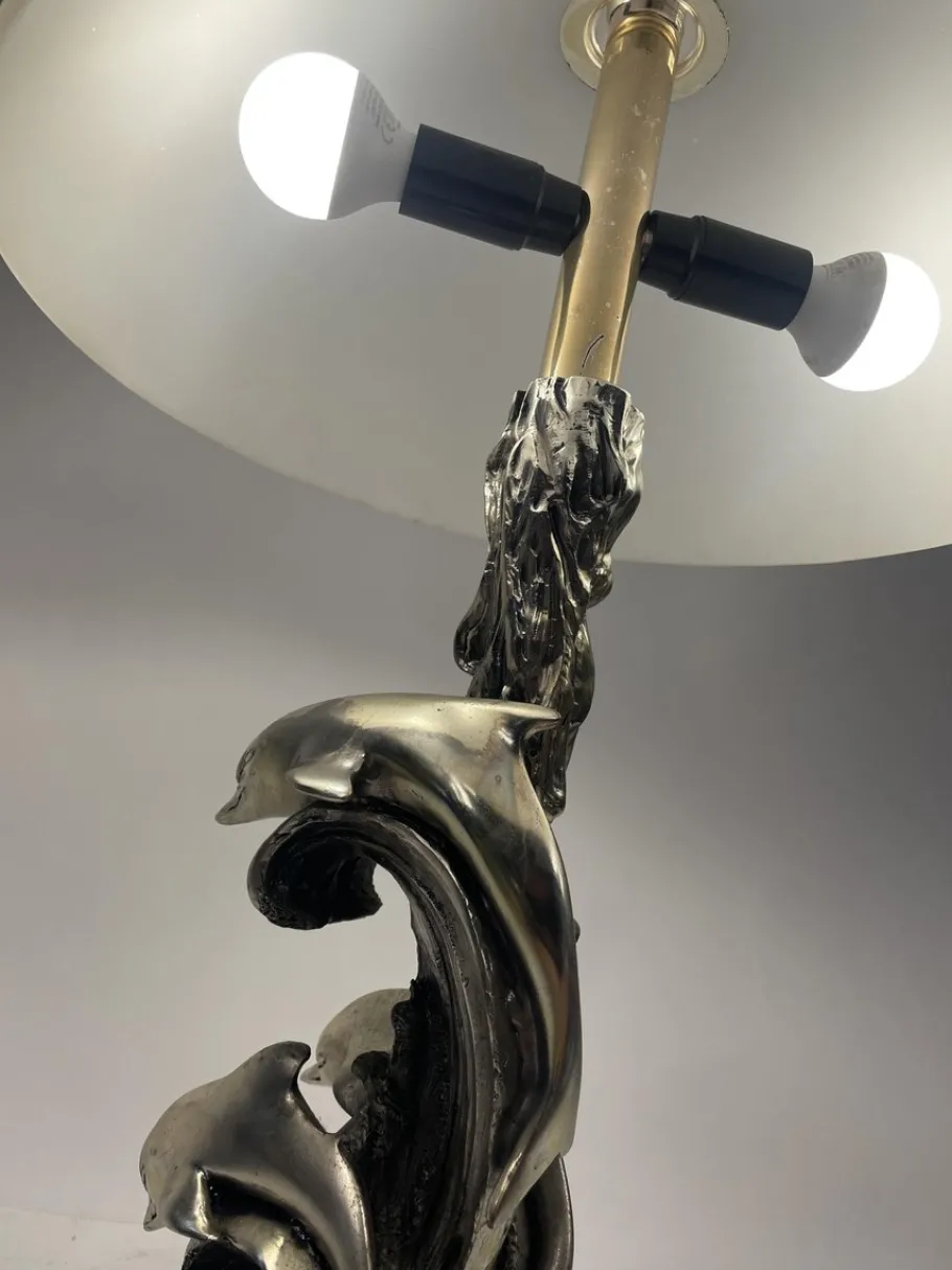 Discount Pamono Lamp with Dolphins in Silvertone, 1980s