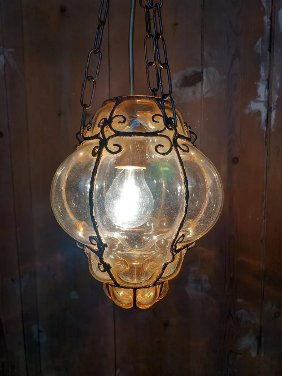 Hot Pamono Lantern Lamp in Blown Glass, Venice, Italy