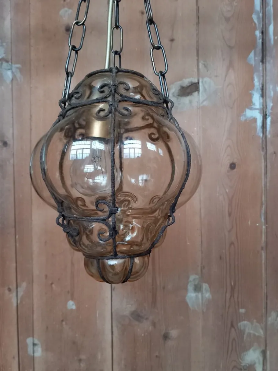 Hot Pamono Lantern Lamp in Blown Glass, Venice, Italy