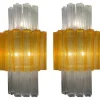 Discount Pamono Large Amber and Clear Murano Glass Sconces, 1990, Set of 2