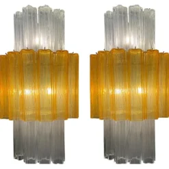 Discount Pamono Large Amber and Clear Murano Glass Sconces, 1990, Set of 2