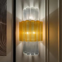 Discount Pamono Large Amber and Clear Murano Glass Sconces, 1990, Set of 2