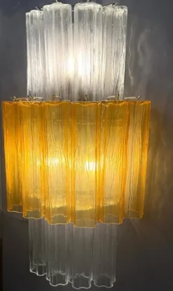 Discount Pamono Large Amber and Clear Murano Glass Sconces, 1990, Set of 2