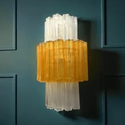 Discount Pamono Large Amber and Clear Murano Glass Sconces, 1990, Set of 2