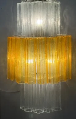 Discount Pamono Large Amber and Clear Murano Glass Sconces, 1990, Set of 2