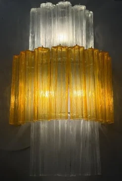 Discount Pamono Large Amber and Clear Murano Glass Sconces, 1990, Set of 2
