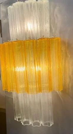 Discount Pamono Large Amber and Clear Murano Glass Sconces, 1990, Set of 2