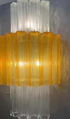 Discount Pamono Large Amber and Clear Murano Glass Sconces, 1990, Set of 2
